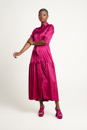 
            
                Load image into Gallery viewer, Frida Raspberry Gipsy Shirt Dress
            
        