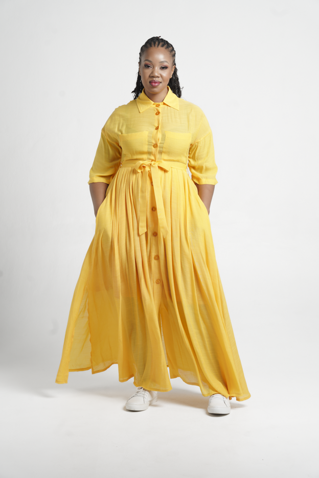 Frida Yellow Maxi Kimono Shirt Dress