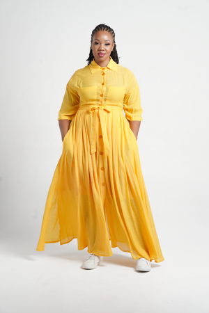 Frida Yellow Maxi Kimono Shirt Dress