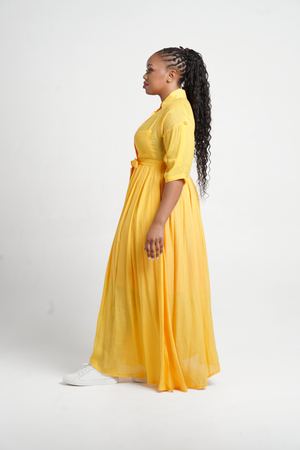 Frida Yellow Maxi Kimono Shirt Dress