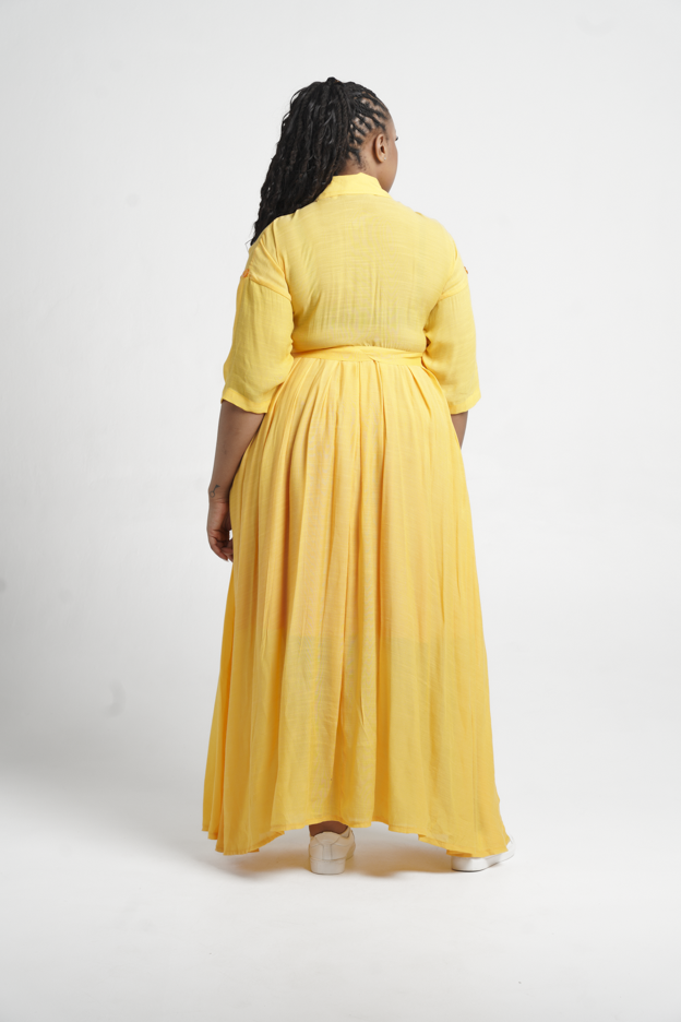 Frida Yellow Maxi Kimono Shirt Dress