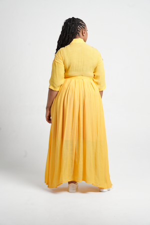 Frida Yellow Maxi Kimono Shirt Dress