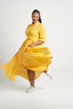 Frida Yellow Maxi Kimono Shirt Dress