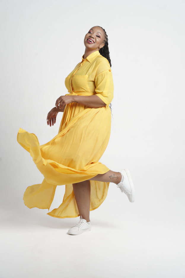 Frida Yellow Maxi Kimono Shirt Dress