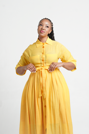 Frida Yellow Maxi Kimono Shirt Dress