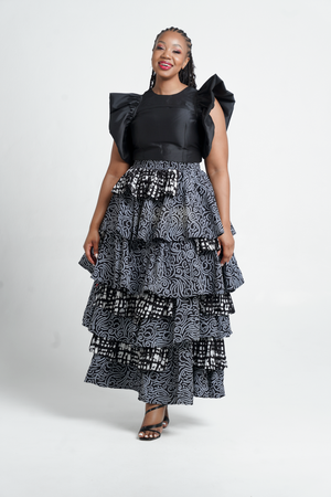 Frida Black/White Contrasted Multilayered Skirt