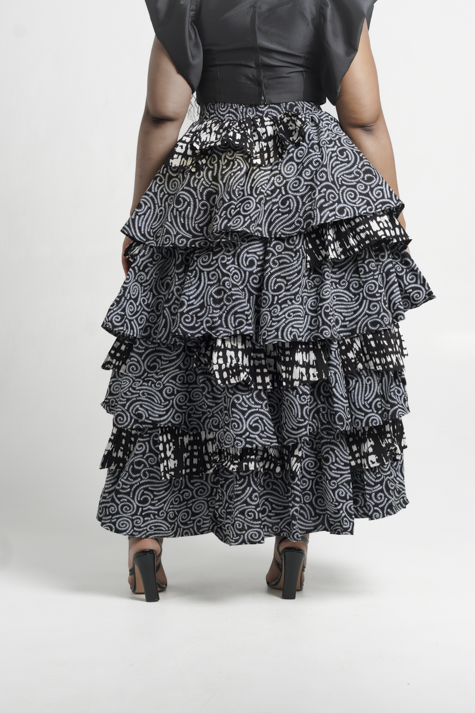 Frida Black/White Contrasted Multilayered Skirt