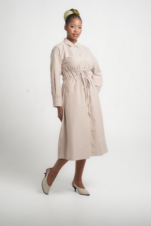 Colleen Eitzen Camel Striped Eli Shirt Dress