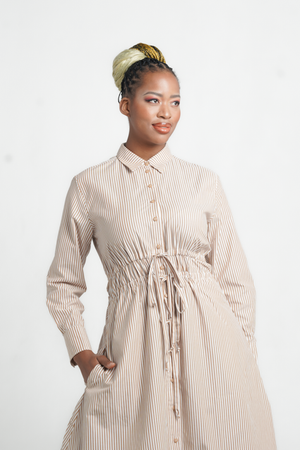 Colleen Eitzen Camel Striped Eli Shirt Dress