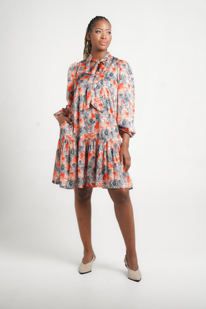 Frida Grey/Orange Long Sleeved Nolan Dress