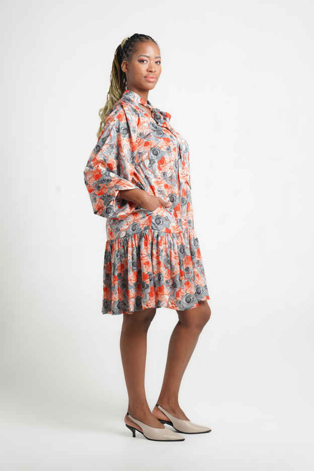 Frida Grey/Orange Long Sleeved Nolan Dress