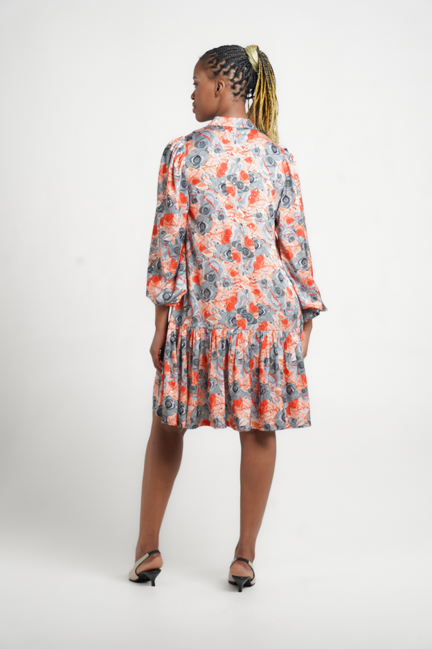 Frida Grey/Orange Long Sleeved Nolan Dress