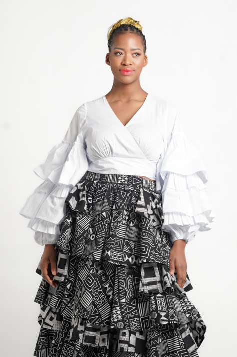 Frida White Frilled Crossover Top
