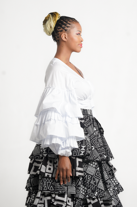 Frida White Frilled Crossover Top