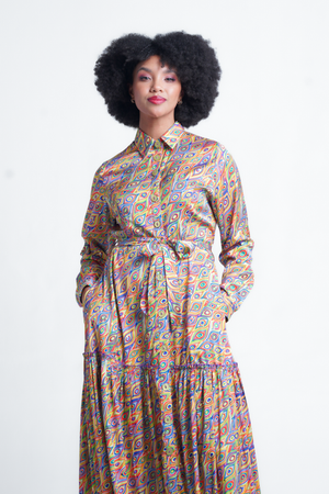 Frida Lime Printed Gipsy Shirt Dress