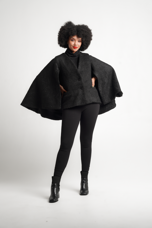 Frida Black Cape Coat