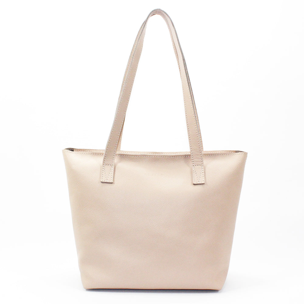 Antelo Emmy Unlined Pebble Leather Tote With Zip - Vanilla Frappe