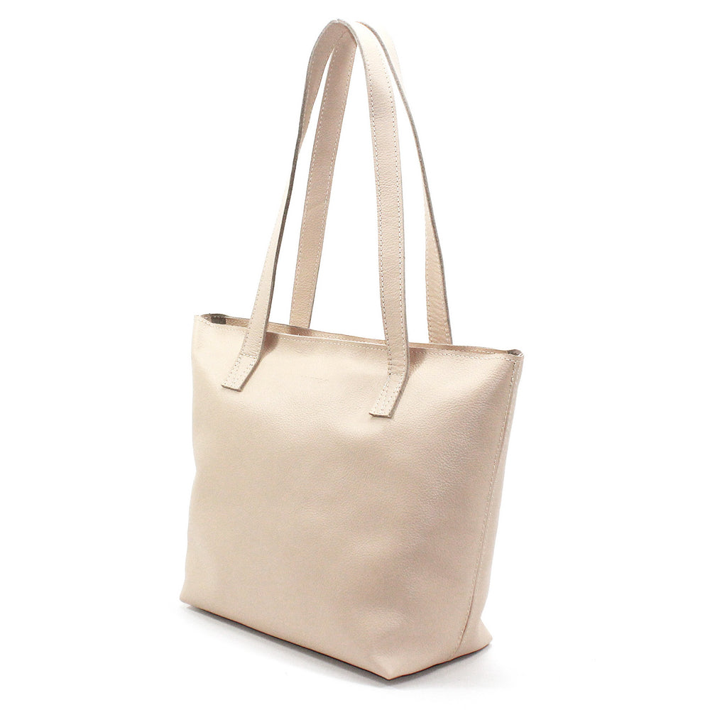 Antelo Emmy Unlined Pebble Leather Tote With Zip - Vanilla Frappe
