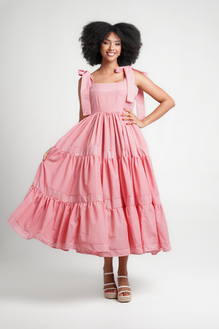 Angalia Bell Dress, Gathered Frill Dress With Tie Ends
