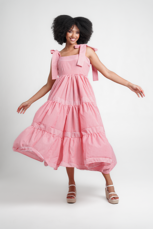 Angalia Bell Dress, Gathered Frill Dress With Tie Ends