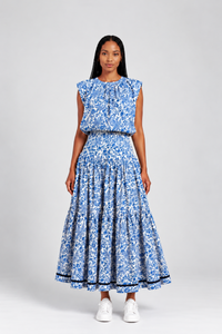 Colleen Eitzen Blue Floral Cotton New Cat Skirt