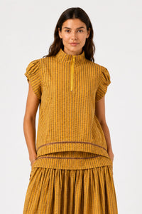 Colleen Eitzen Ochre Check Seersucker Cat Top