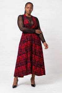 Frida Red/Black Lined Dungaree Skirt