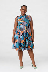 Frida Blue/Orange Ankara Yves Dress