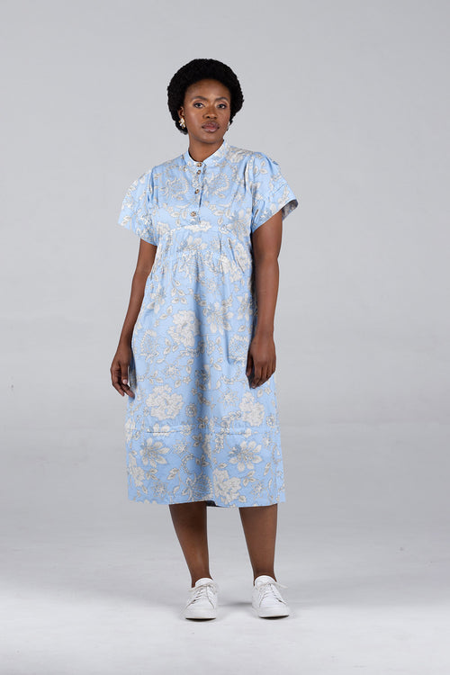 Colleen Eitzen Blue Cotton Floral New Tori Dress