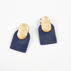 
            
                Load image into Gallery viewer, Relier Navy &amp;amp; Gold Stripe Arch Earrings
            
        