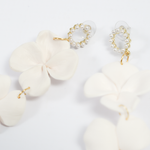 Relier White Dangle Hand Crafted Flower Earrings