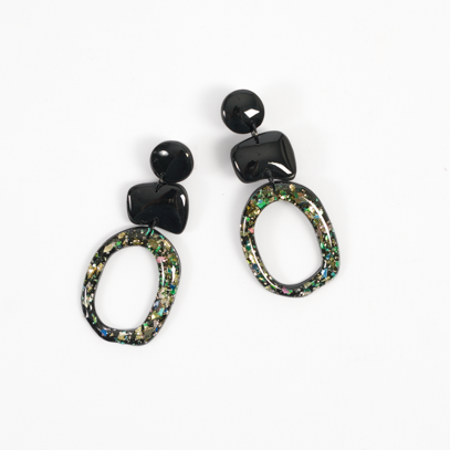 
            
                Load image into Gallery viewer, Relier Black &amp;amp; Mixed Glitter Shiny Earrings
            
        