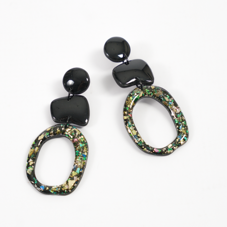 
            
                Load image into Gallery viewer, Relier Black &amp;amp; Mixed Glitter Shiny Earrings
            
        